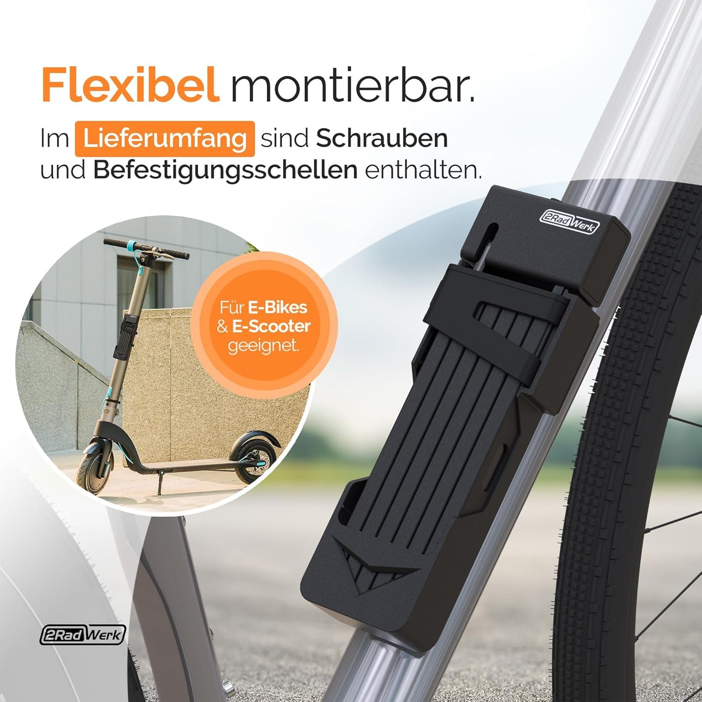 Antivol pliable 2Radwerk Secure Fold certifié ART - Haute sécurité pour vélos électriques et vélos classiques - 100 cm - Noir