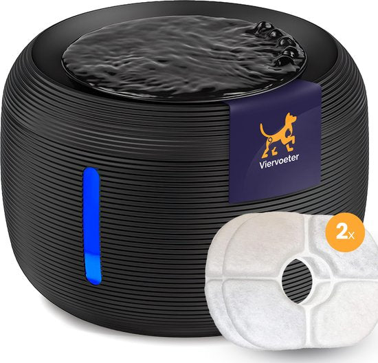 Abreuvoir Quadruped Premium - Abreuvoir rond pour chiens et chats - 2.5L - Abreuvoir pour animaux - silencieux - 2 filtres inclus - Noir
