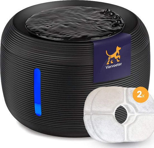 Abreuvoir Quadruped Premium - Abreuvoir rond pour chiens et chats - 2.5L - Abreuvoir pour animaux - silencieux - 2 filtres inclus - Noir
