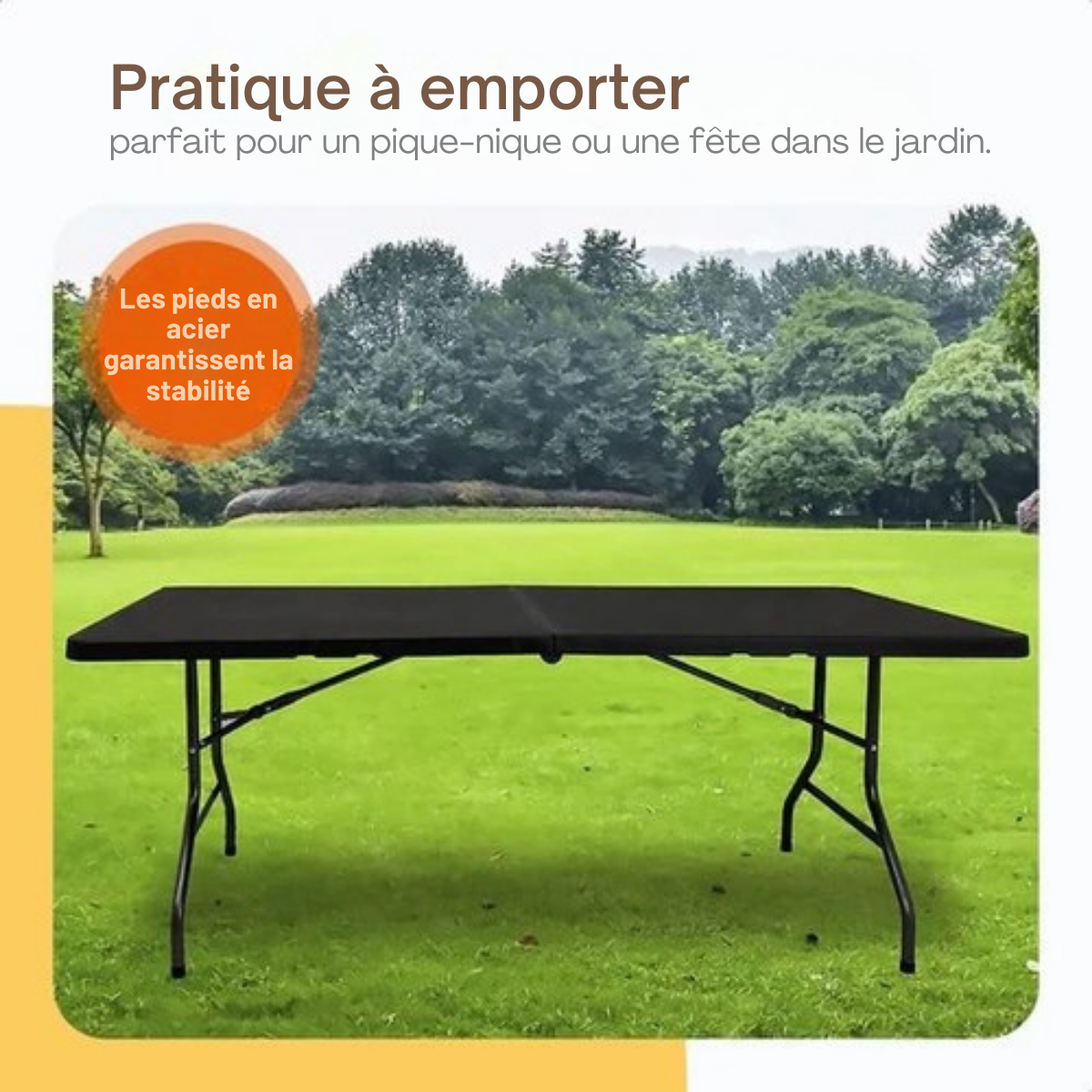 Table pliante - Goliving - Table de camping - Table d'extérieur / intérieur - Résiste aux intempéries - 180 x 70 x 74 cm - Noir