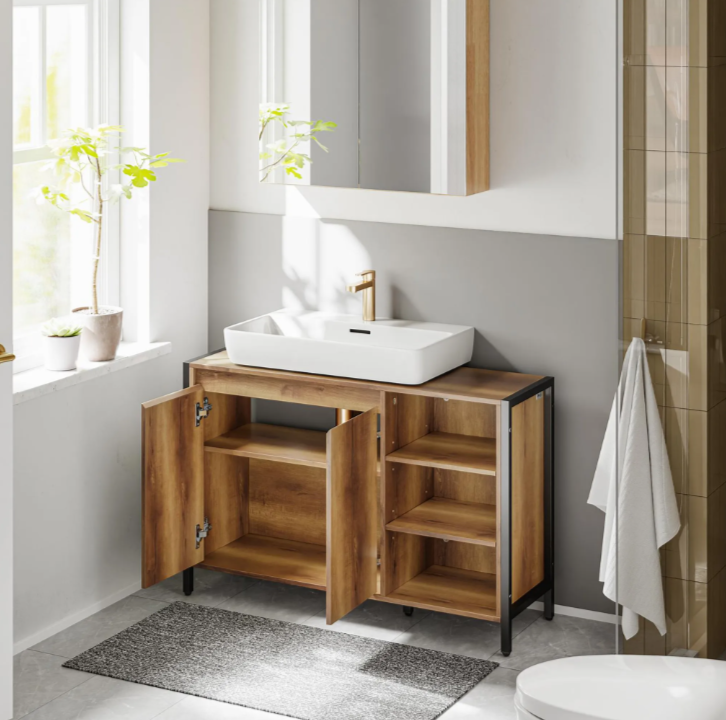 Meuble sous-lavabo SoBuy 90 x 30 x 60 cm - Marron/Noir - 2 portes - 3 étagères