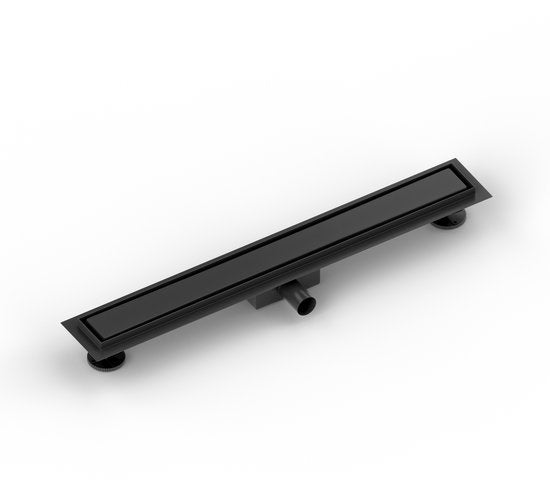 Caniveau de douche - 70 cm - Noir mat - Grille en carreaux - Acier inoxydable - Avec bride