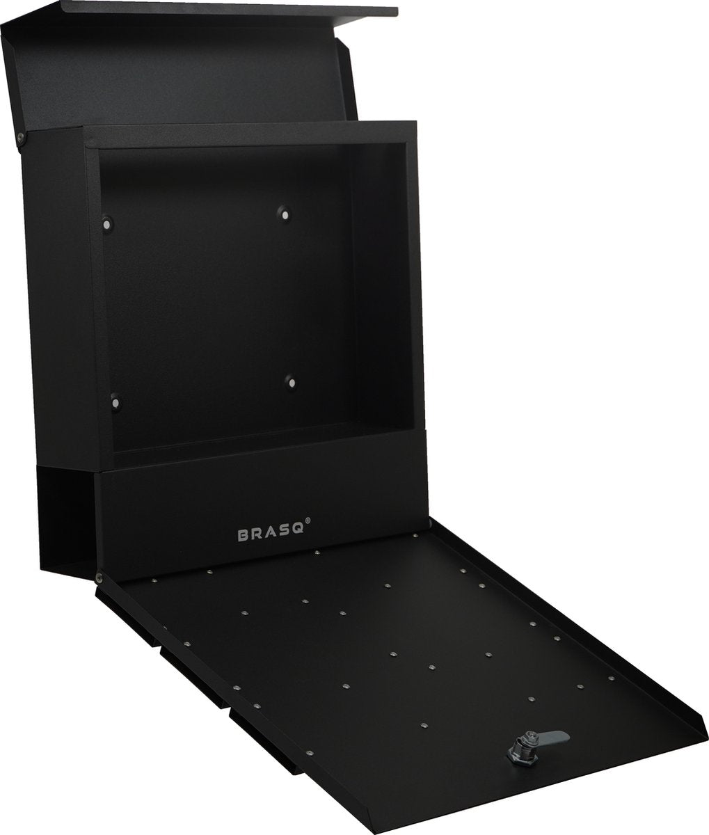 BRASQ Deluxe Letterbox Black 37.5 x 36.5 x 11 cm - Boîte aux lettres murale avec serrure et compartiment à journaux - Comprend le matériel de montage et 2 clés