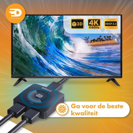 Drivv. Commutateur HDMI - 2 entrées 1 sortie / 1 entrée 2 sortie - bidirectionnel - Supporte 720p/1080p/4K/3D - Noir