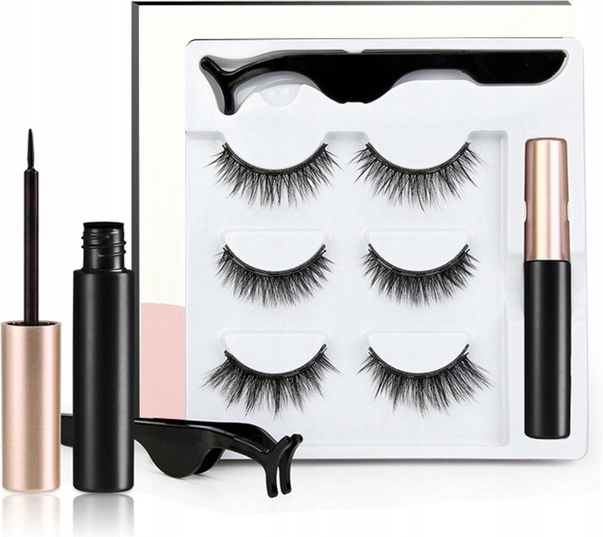 Faux Cils magnétiques Rheme - Eyeliner et pince à épiler - Extension de cils - 3 paires de faux cils - Set de cils