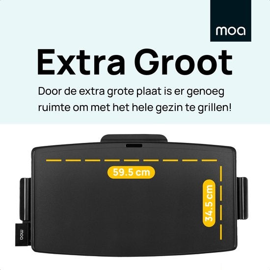 MOA Table grill - Gril - Plaque de cuisson - Teppanyaki - Electrique - 68 x 36 cm - Thermostat réglable - Revêtement antiadhésif - TG218B - Noir