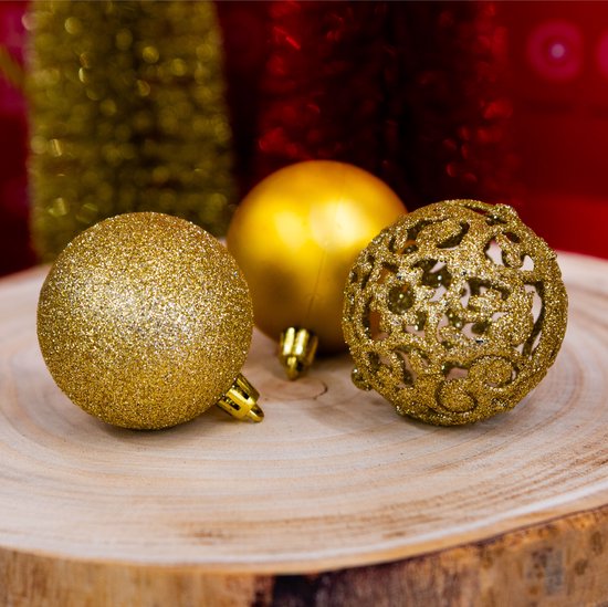 Lot de boules de Noël dorées Giftsome - 60 boules de Noël en plastique - avec pointe dorée - Décoration de Noël - 6/7 cm