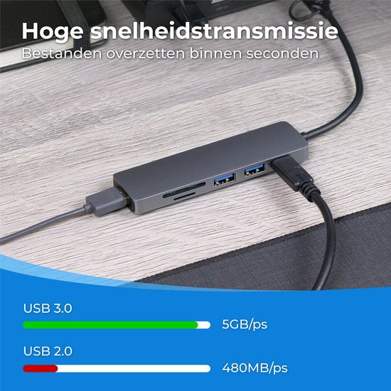 Nuvance - Hub USB C 3.0 - 5 Ports - Répartiteur USB - Station d'accueil USB C - Lecteur de carte micro SD USB C - Gris