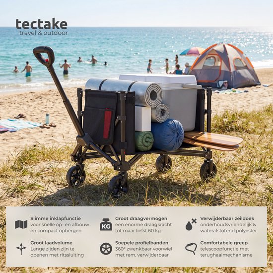 Chariot tectake® - Pliable - Capacité de charge de 60 kg - Roues pivotantes massives - 47 x 83 x 90 cm - Chariots de transport - Chariot à main - Avec poignée télescopique - Chariot à main - Chariot de transport hydrofuge - Avec tablette et compartiment i