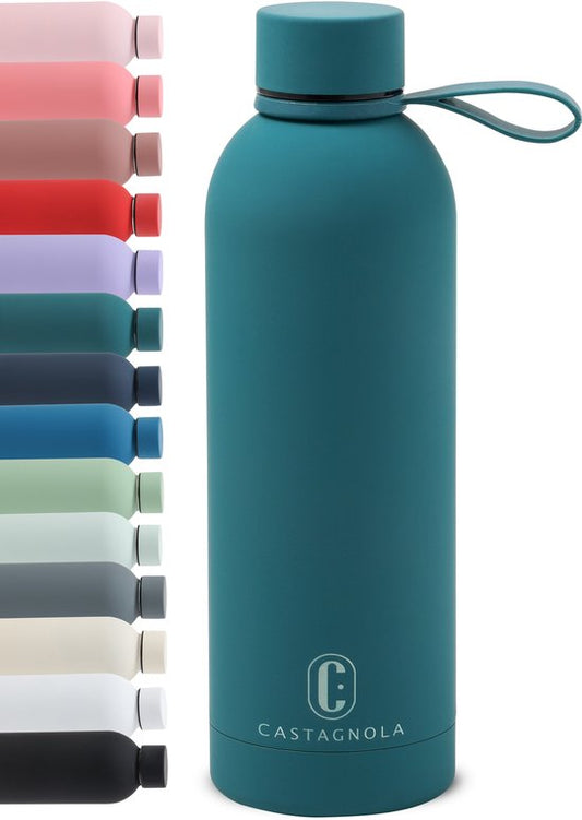Bouteille d'eau Castagnola - Bouteille à boire en acier inoxydable 500 ML - Thermos en acier - Bouteilles à boire pour adultes - Double paroi - Bleu vert