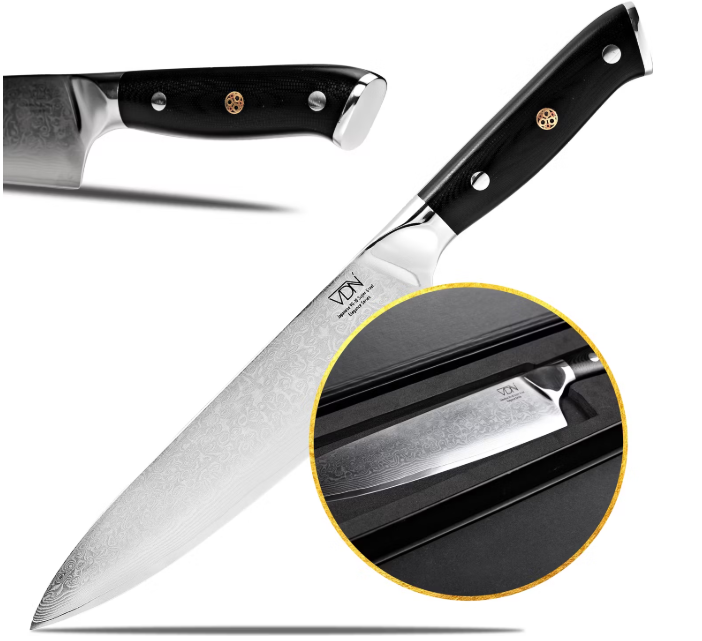 Couteau de chef VDN Elegance Damask 21 cm - manche noir, acier inoxydable