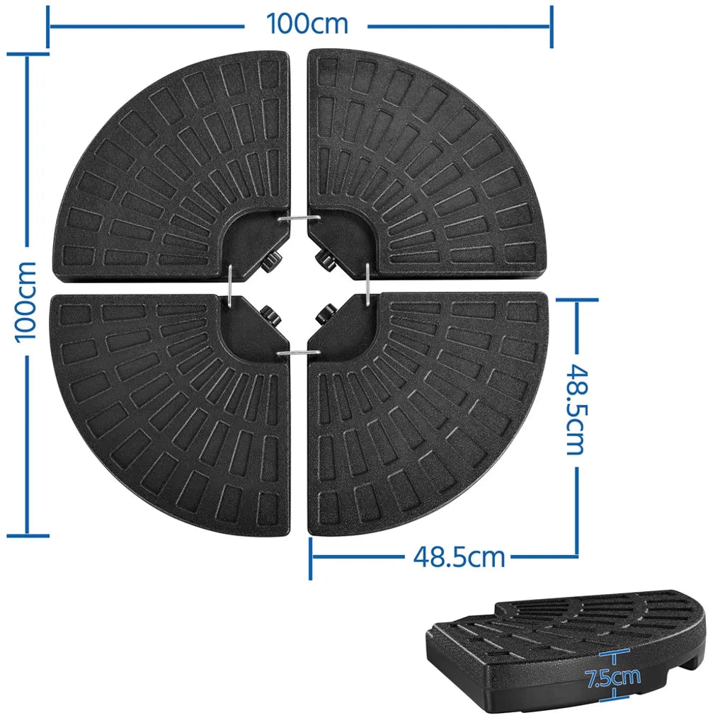 Lot de 4 pieds de parasol Yaheetech - Noir - Poids de parasol rechargeables pour parasol flottant, pouvant contenir jusqu'à 66 kg de sable ou 52 kg d'eau
