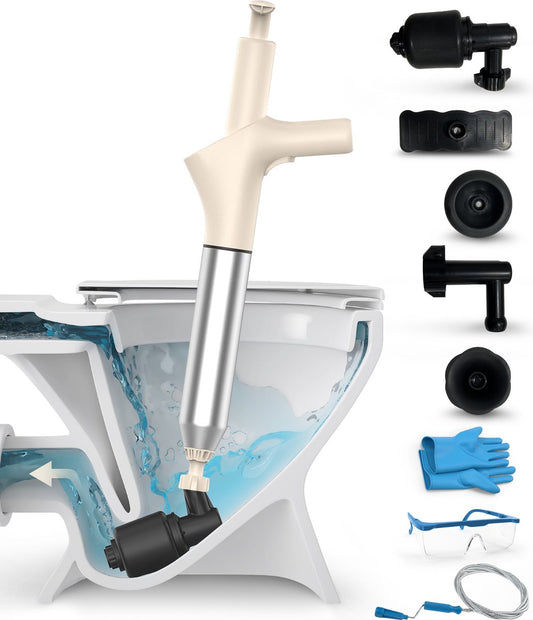 Dymac - Déboucheur - Déboucheur haute pression pour toilettes/évier - ressort de canalisation, gants et lunettes inclus - Acier inoxydable