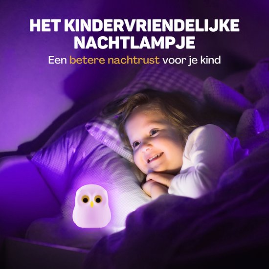 Vulpes Goods® Veilleuse pour enfants - 8 couleurs de LED et blanc - Veilleuse pour chambre de bébé - Hibou - Rechargeable par USB - Variateur - Minuterie - Sans fil - Adapté aux enfants