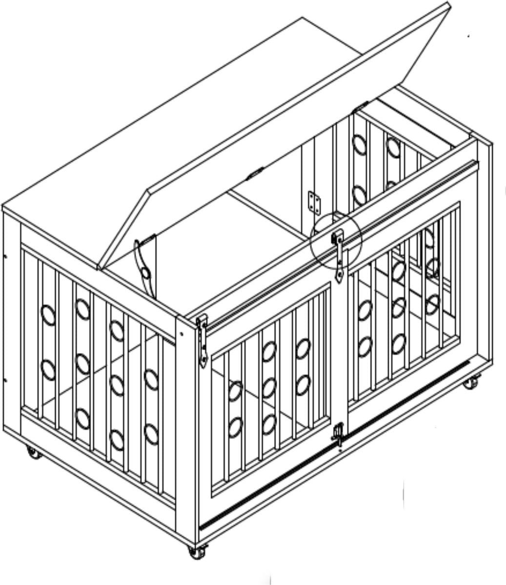 HuisenDier niche sur roues - banc pour 2 chiens - mobile - 2 espaces séparés - chiot et petit chien - noir