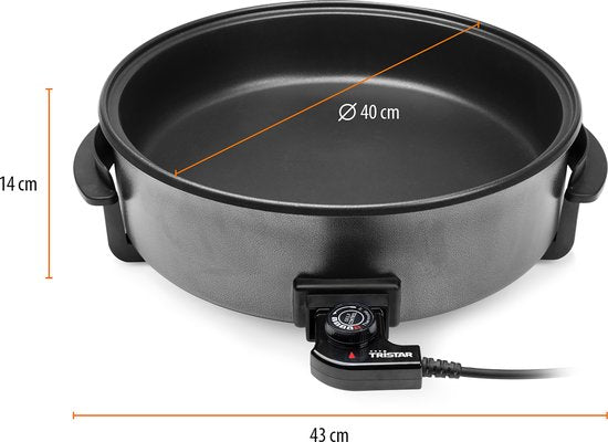Poêle électrique Tristar 1 500 W - PZ-9145 - Ø 40 cm avec couvercle - Température maximale 250 °C