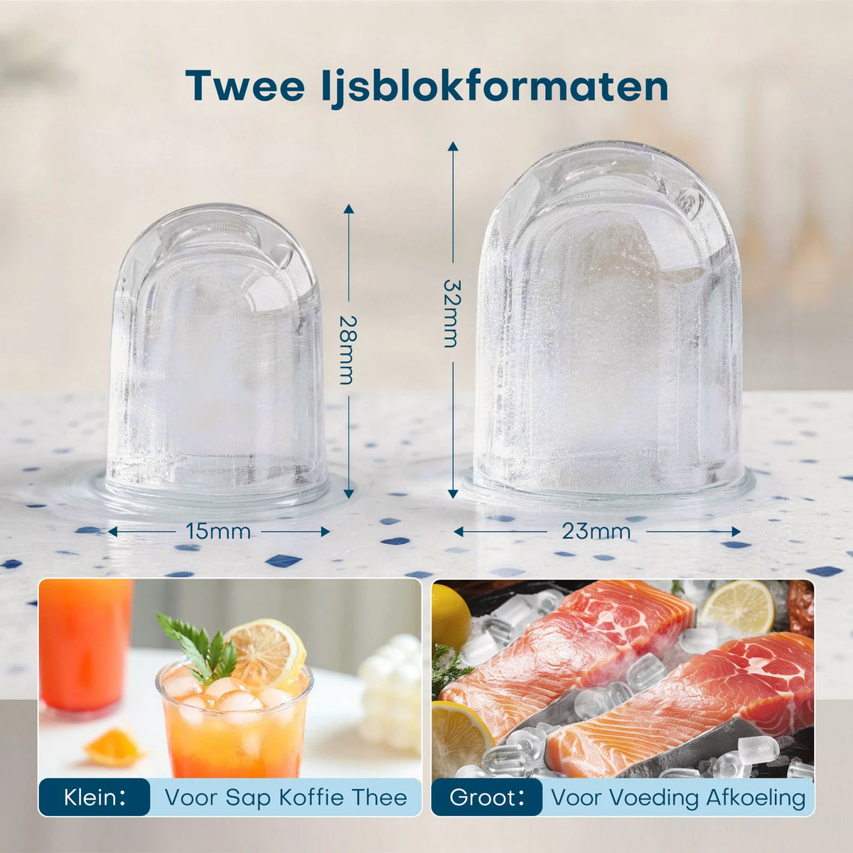 Machine à glaçons CONOPU – Autonettoyante, 9 glaçons sphériques en 6 à 8 min, 2 tailles de glaçons, 12 kg/jour, 1,5 L, silencieuse et compacte – 35 × 23 × 30 cm, bleu glacier