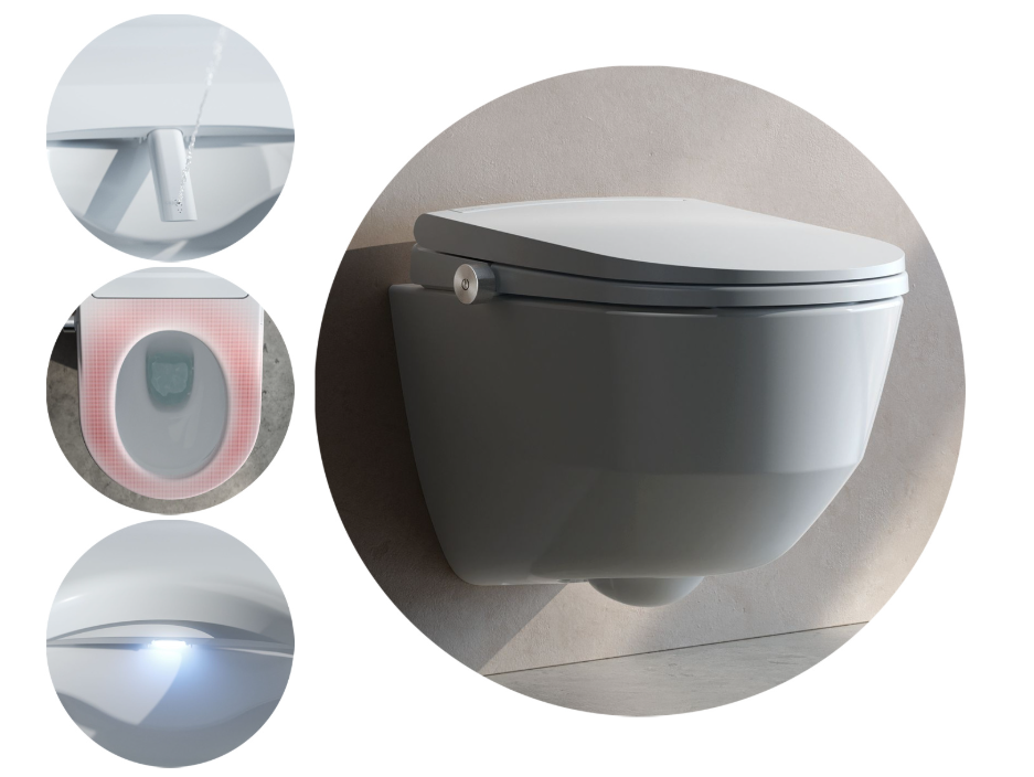 Laufen Cleanet Sit Pro 53 cm - blanc - WC suspendu sans rebord – Blanc – Siège chauffant – Fonction sèche-cheveux – Désinfection par UV – Raccordement par le bas - Cuvette seule