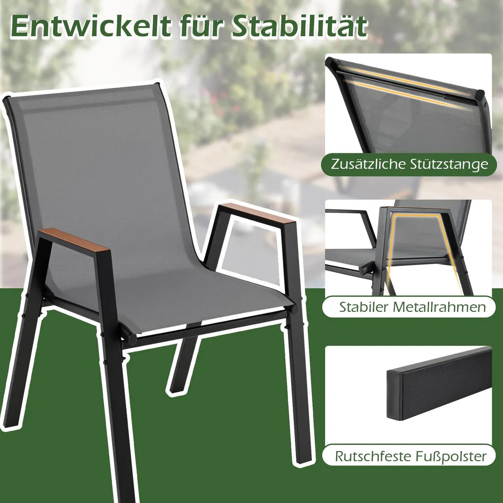 Ensemble de 4 chaises de jardin empilables Coast – Chaises de balcon avec accoudoirs 56 x 66 x 88 cm – Gris