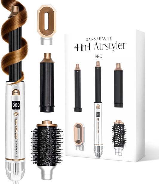 Sansbeauté 4-in-1 Airstyler - Multistyler - Brosse à cheveux - Brosse à boucler - Brosse à coiffer - 1400W - Technologie ionique - Blanc/Or