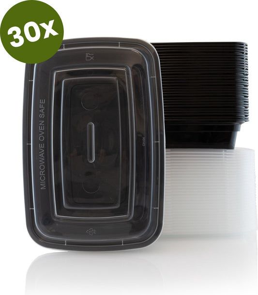 Nimma Meal Prep Trays - 30 pièces - 1 Compartiment Freshness Trays - Plateaux en plastique avec couvercle - 1L - Noir