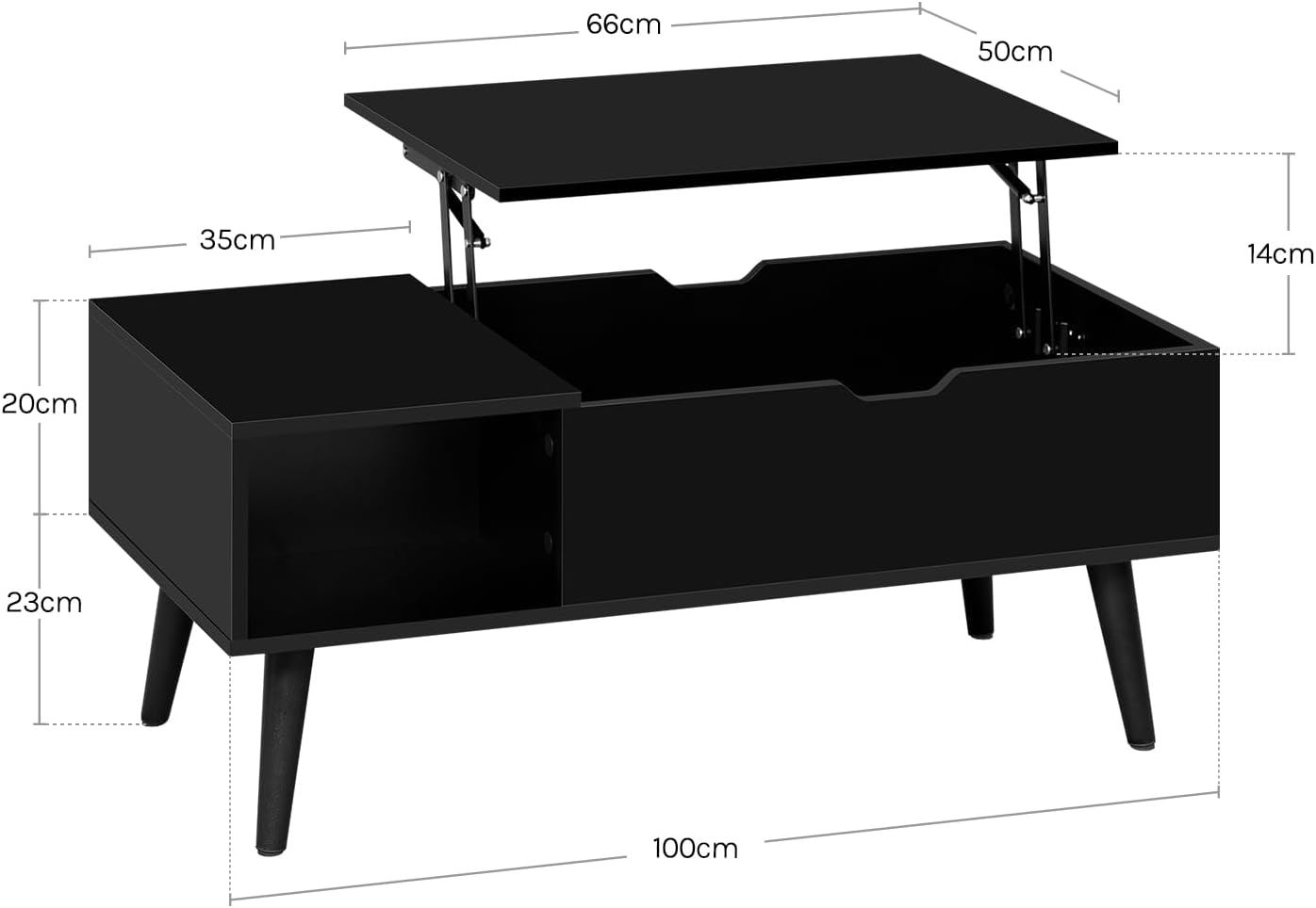 Table basse Woltu à hauteur réglable - 100 x 57 x 50 cm - Noir