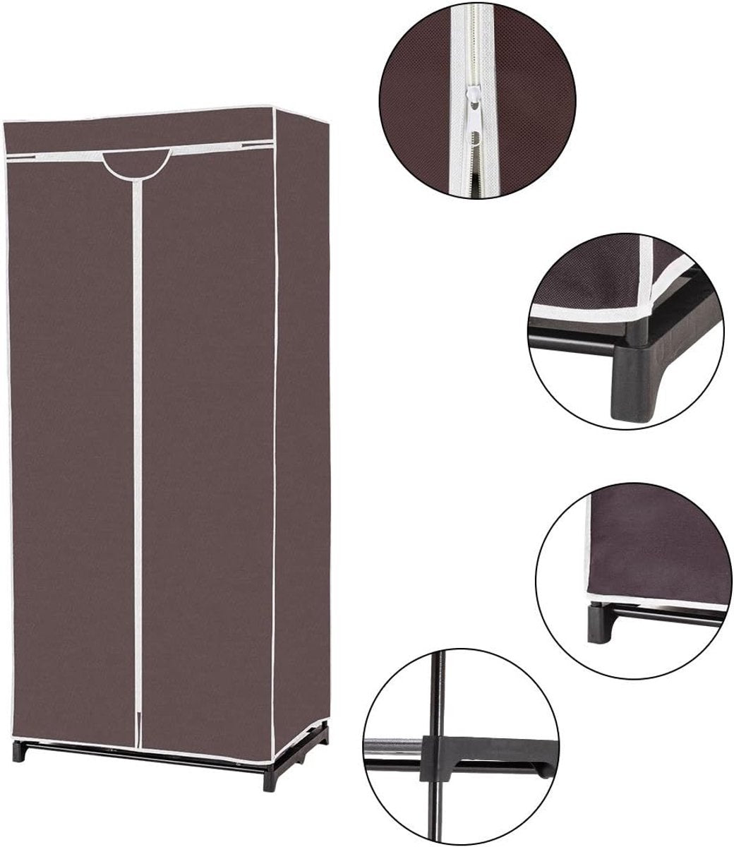 Armoire côtière en tissu - équipée d'une tringle à vêtements et d'une housse respirante avec fermeture éclair et pieds antidérapants - pour la chambre à coucher et le camping - fer noir et tissu non tissé - 74 x 50 x 172 cm
