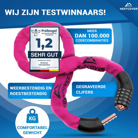 Cadenas à combinaison Nextcover - SafeSecure - 5 chiffres - Cadenas à chaîne - Rose