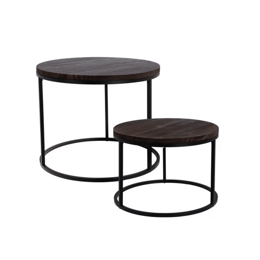 Home Styling Collection - Tables d'appoint rondes Lot de 2 - Bois et métal - Ø57x45 cm / Ø50x35 cm - Industriel et moderne