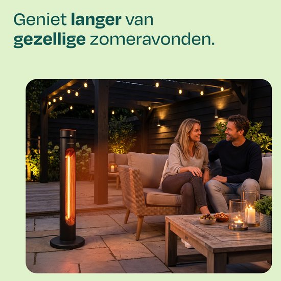 Chauffage de terrasse sur pied VONROC Panarea 2000 W – Chauffage de terrasse – Élément chauffant infrarouge Golden Carbon – Fonction pivotante – Télécommande incluse