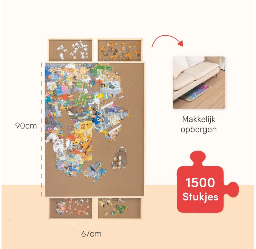 DIYDash Table de puzzle pivotante avec système de rangement - 1500 pièces - 4 tiroirs - tapis - planche - plateau - étagère - Deluxe - tapis roulant - tissu - pour puzzles - 1000