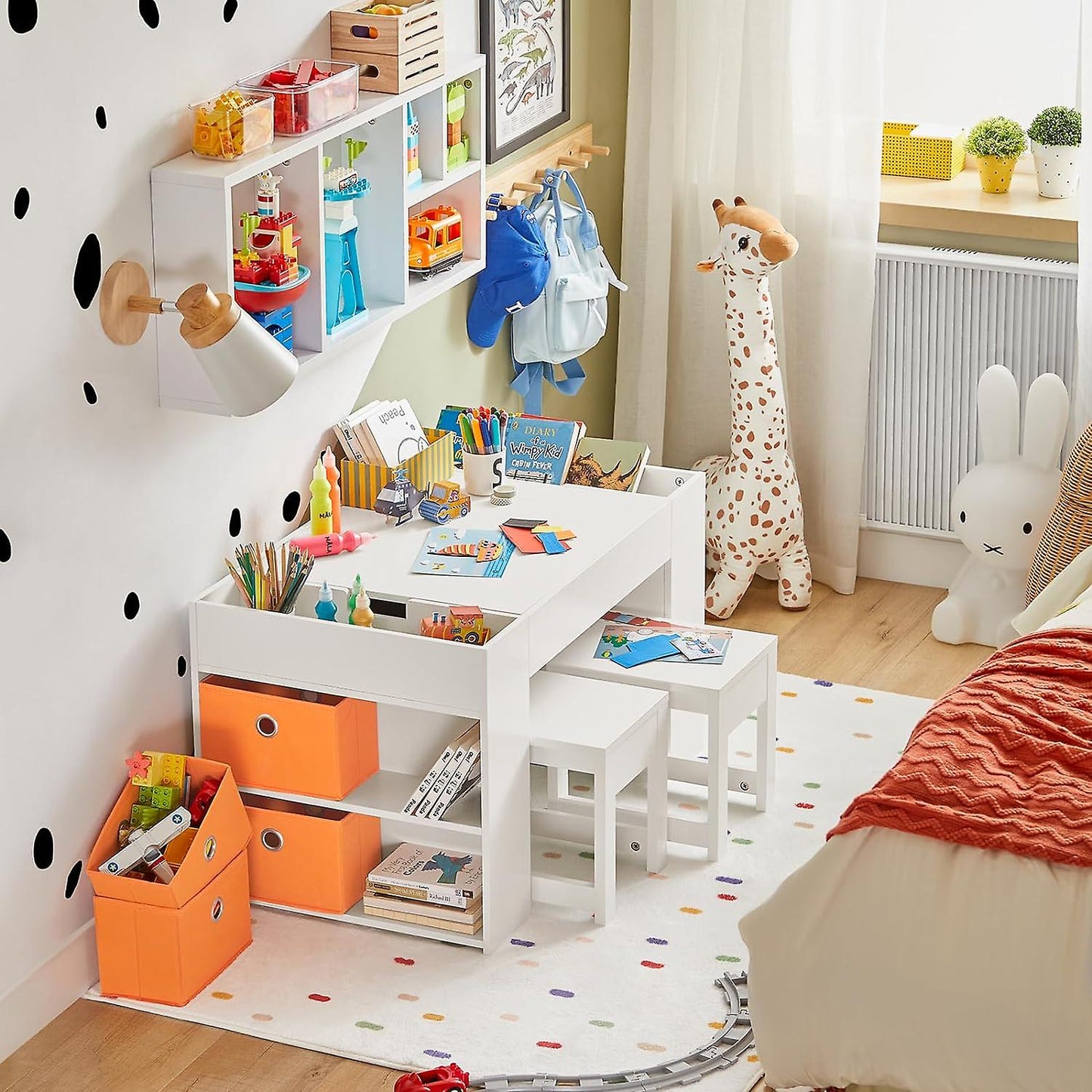 SoBuy Table enfant - KMB75-W - MDF - Table et tabouret - 87x50x50cm - Blanc