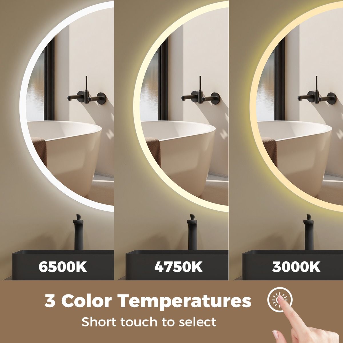 Miroir de salle de bains rond Coast à LED - miroir de maquillage rétroéclairé - 3 couleurs de lumière - 60 cm - argent