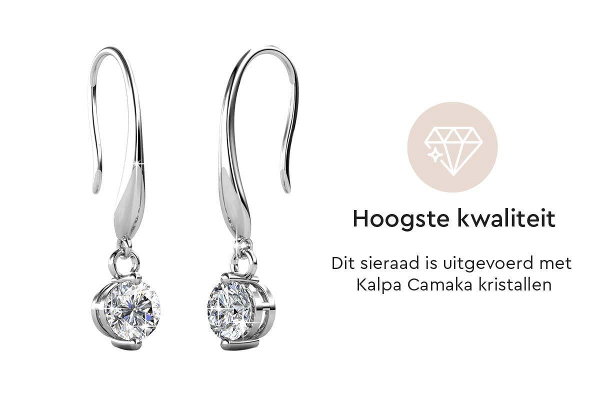 Yolora Boucles d'oreilles pour femmes avec cristaux Kalpa Camaka - Argent - Plaqué or blanc 18 carats - Boucles d'oreilles pour femmes en argent - Bijoux - Coffret de luxe - Coffret cadeau - Emballage cadeau exclusif - Bel emballage cadeau