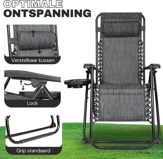 Vaive Luxury Garden Chairs Duo Set - Chaise de jardin et chaise longue réglables - 30°-90° réglable - Jardin - Métal - Noir