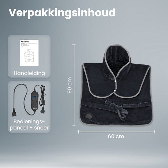 Auronic Heat Pad - Couverture électrique pour la nuque, les épaules et le dos - Lavable - Efficace sur le plan énergétique - Couverture chauffante - Noir