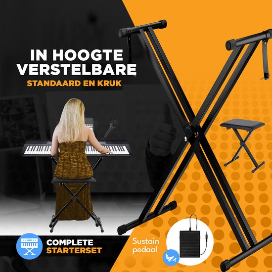 Finesse Digital Piano - 88 touches lestées - Stand & Stool - Piano à clavier - Piano électrique - Adulte & Enfant