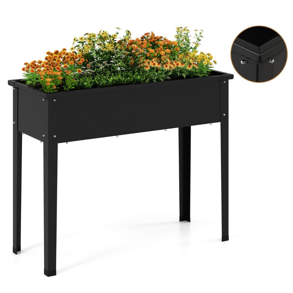 Jardinière surélevée Coast - jardinière en métal avec pieds - trous de drainage - noire - 100 x 40 x 80 cm