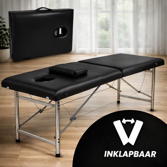 Table de massage Fitby - Table de massage pliante - Table de traitement - Capacité de charge de 200 kg Hauteur réglable (60-80 cm) - 180x60 cm - Noir