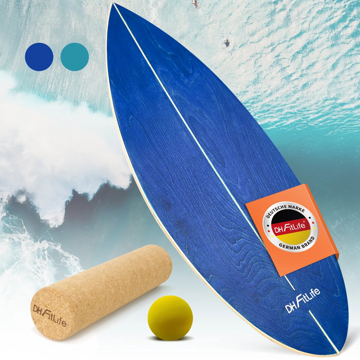 DH FitLife Surfin Balance Board en bois véritable – Planche de surf d'intérieur avec profil « rocker » pour l'équilibre et la coordination