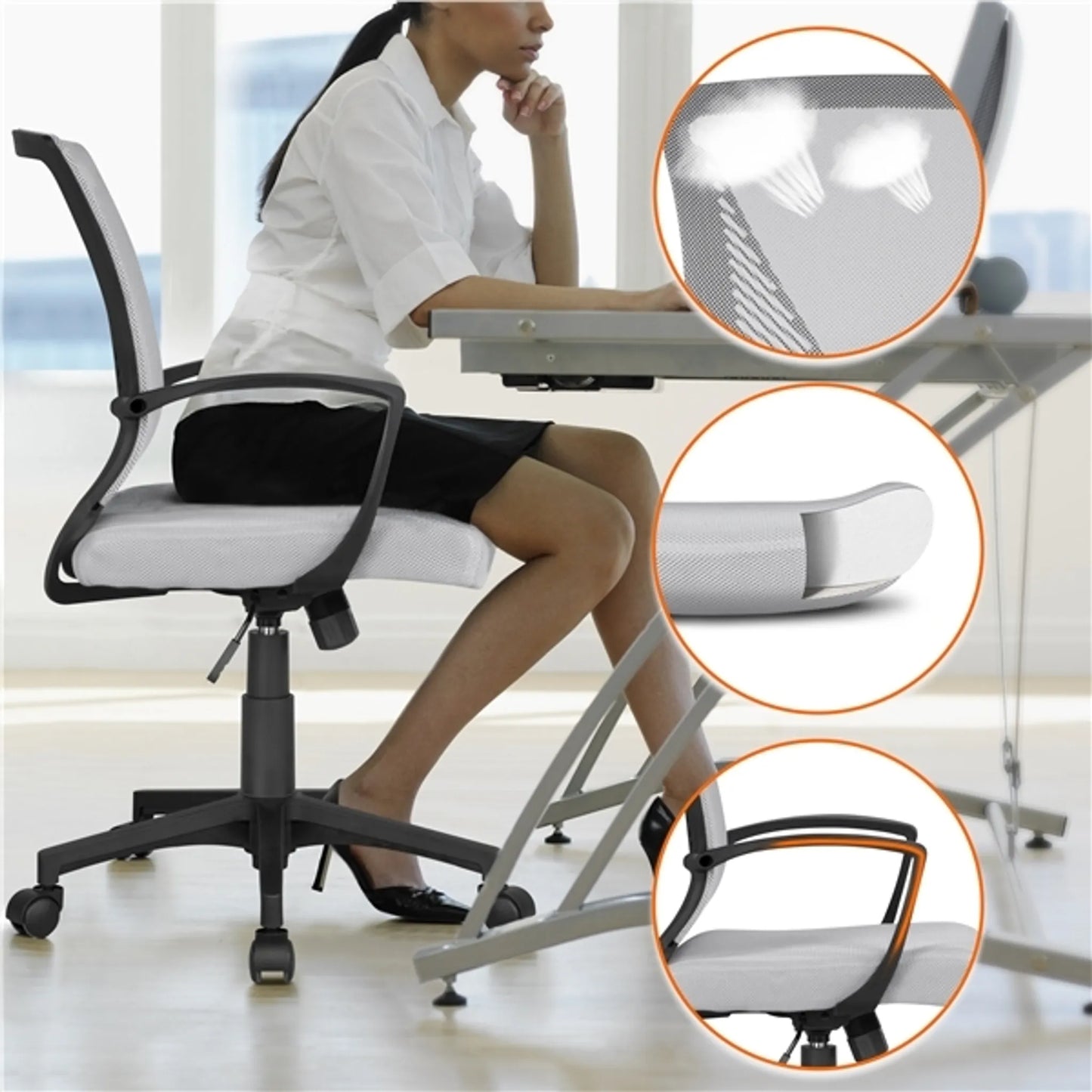 Chaise de bureau ergonomique Yaheetech - avec tissu en maille respirant, fonction oscillante et hauteur d'assise réglable - pour le bureau et l'étude - Nylon gris et métal - 60 x 60 x 91-100,5 cm