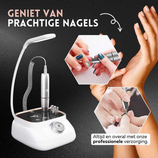 Beeperfect® Lime à ongles électrique édition de bureau - Moulin à ongles - Ensemble manucure et pédicure - 40 000 tr/min - sans fil et rechargeable - 11 embouts, 3 accessoires et 56 rouleaux de ponçage - or rose