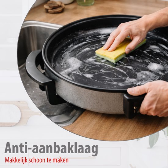 Poêle à frire Alpina - Poêle de fête avec couvercle et thermostat - Revêtement antiadhésif pour la cuisson et le maintien au chaud - Poêle à frire électrique de 1 500 W avec couvercle en verre - Poignées « Cooltouch » - Ø 40 cm