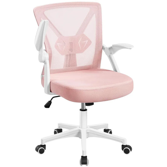Chaise de bureau ergonomique Yaheetech réglable 59 x 57,5 x 90-100 cm - Rose - Chaise de bureau en maille avec accoudoirs rabattables et soutien lombaire