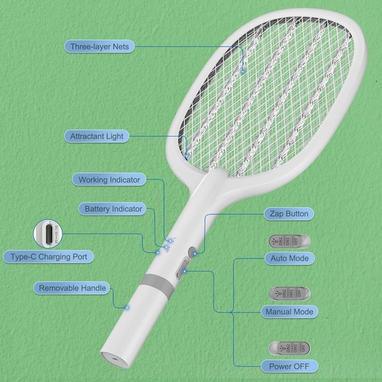 Tapette à mouches électrique 5000V 2 en 1 avec base de chargement USB C - Attrape-mouches, tue-moustiques, mouches, abeilles, papillons de nuit