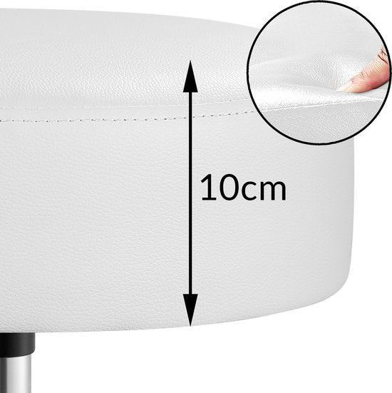 Tabouret roulant - Réglable en hauteur et rotatif à 360°C - Hauteur d'assise 51-65cm Blanc