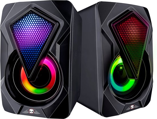 Ensemble d'enceintes No Fear - 2 pièces - lumineux - connexion USB - Bluetooth/ Aux - noir