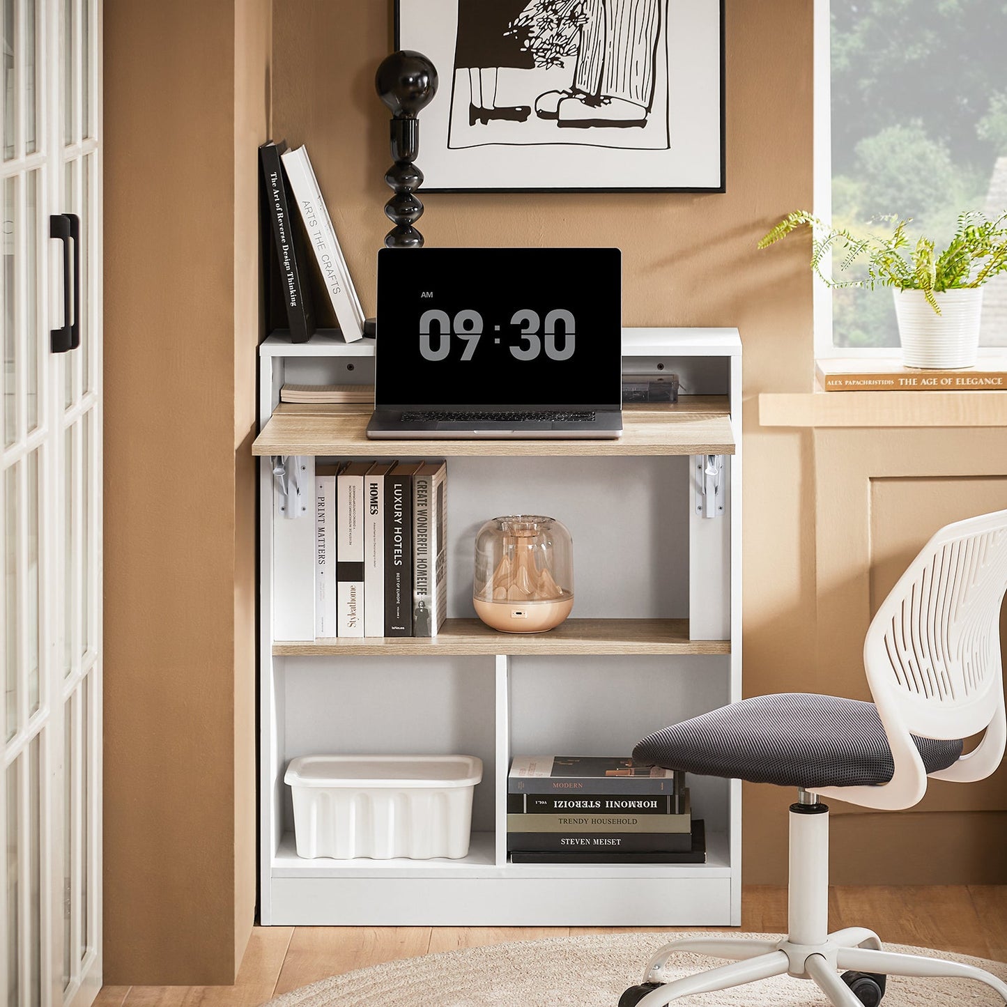 Bureau pliant peu encombrant avec étagères de rangement - SoBuy FWT104-WN - blanc - 70 x 57 x 85 cm