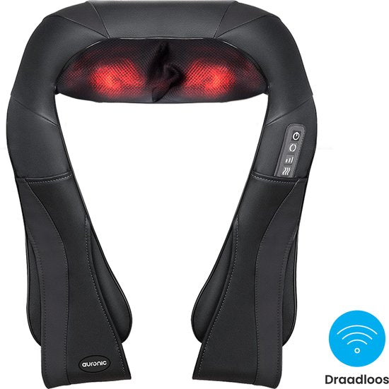 Auronic Shiatsu Coussin de massage - Electrique - sans fil- Appareils de massage - Appareil de massage pour la nuque et les épaules - Infrarouge - Noir