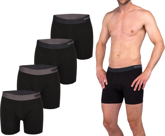 Bamboo Elements - Boxershorts Hommes - Bambou - 4 Pièces - Noir - Sous-vêtements Hommes - Sous-vêtements Hommes - Boxer - Boxershorts Bambou pour Hommes - Taille M